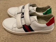 Gucci Kids Ace Web Leather Sneakers - Size US 2/EU 33
