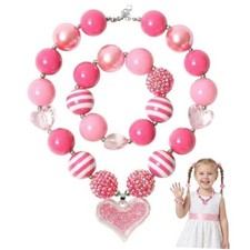 Little Girls Necklace Bracelet Set, Bead Jewelry for Toddler, Easter Basket