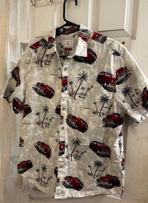 Vintage woody red wagon casual button up tropical   vibes Hawaiian shirt XL