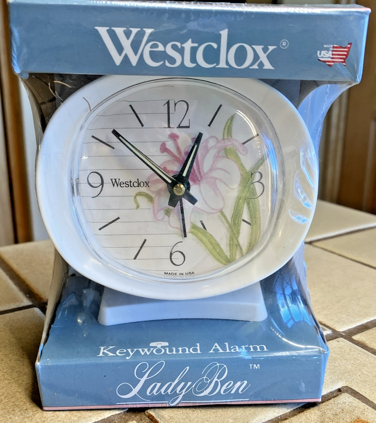 WESTCLOX VINTAGE LADY BEN BLOSSOM KEYWOUND ALARM CLOCK COTTAGE NEW FACTORY SEAL