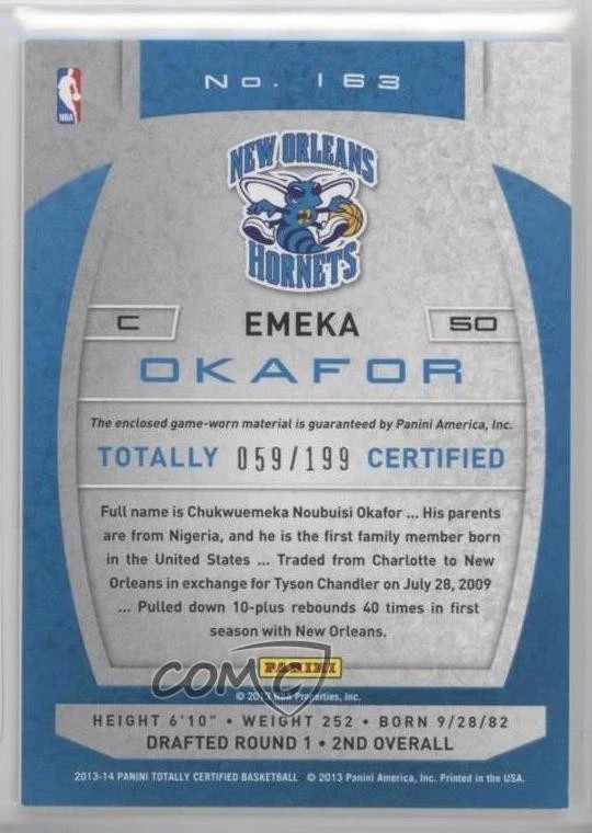 2013-14 Totally Certified Memorabilia Totally Red /199 Emeka Okafor #163 - Image 2 of 2