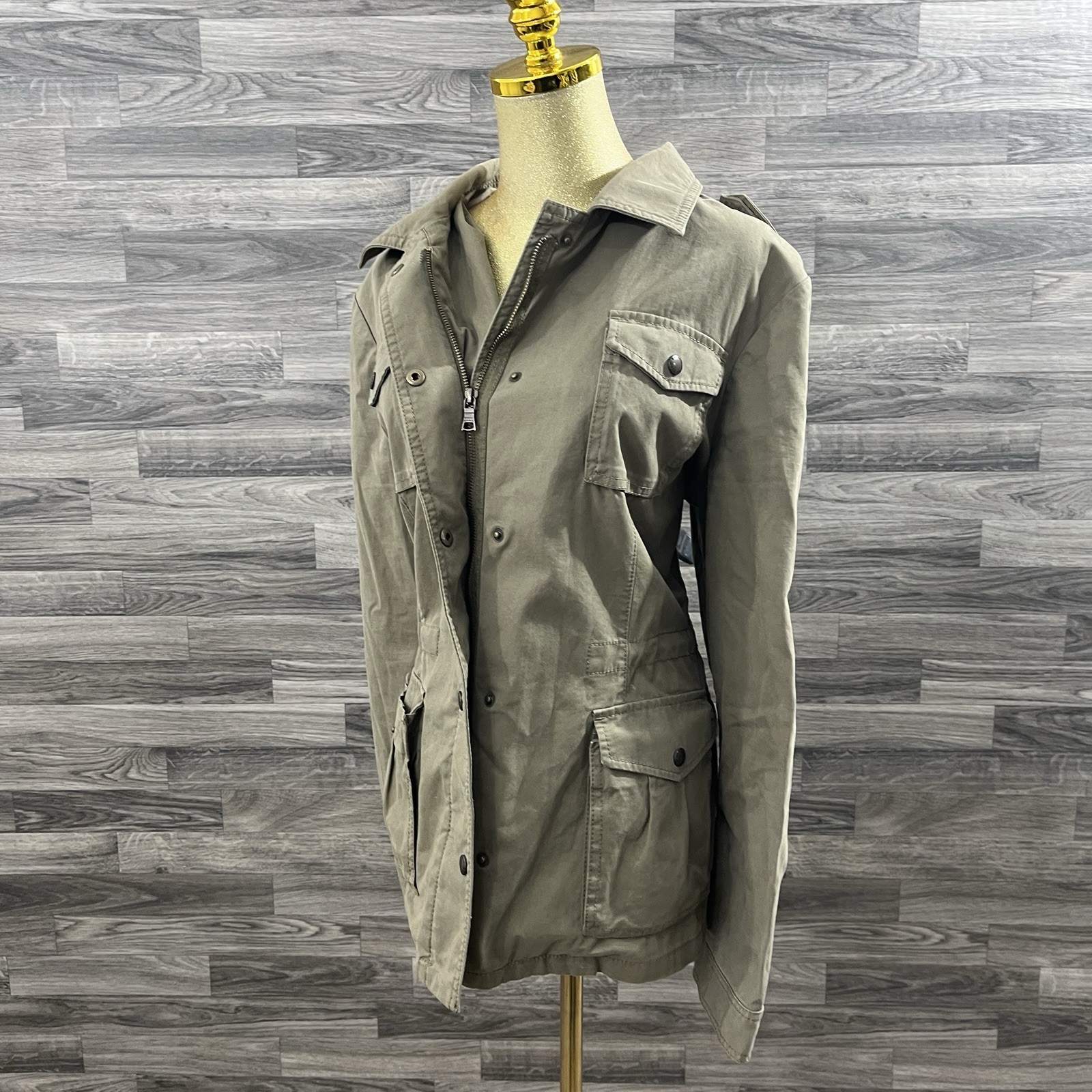 Banana Republic Utility Jacket Khaki Cotton Zip Button Pockets Women’s XL