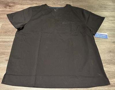 Blue Label by Healing Hands James Scrubs Top V-Neck Black Men Size 2X NWT