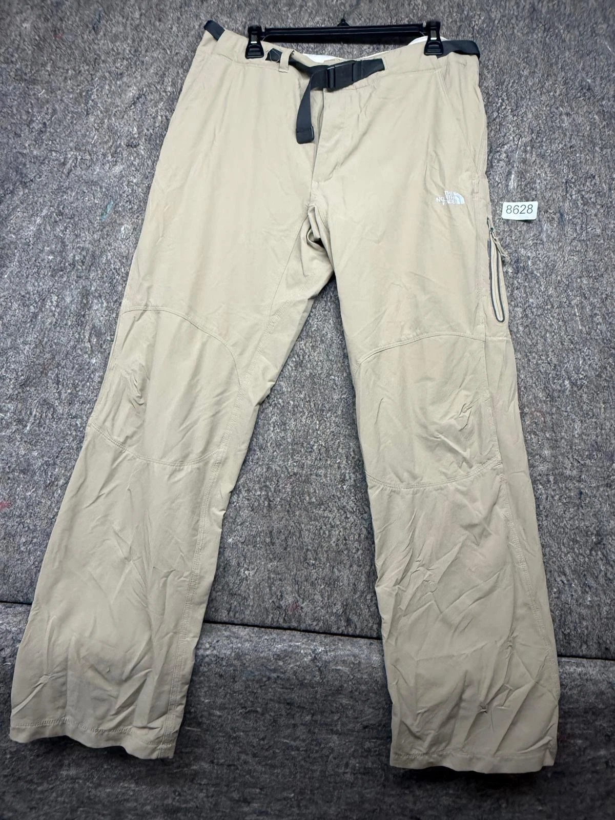 North Face Mens Cargo Pants Khaki Outdoors Hiking Belted Nylon Blend Size 34
