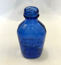 Genuine Phillips Milk of Magnesia Blue Glass Medicine Bottle Made in USA