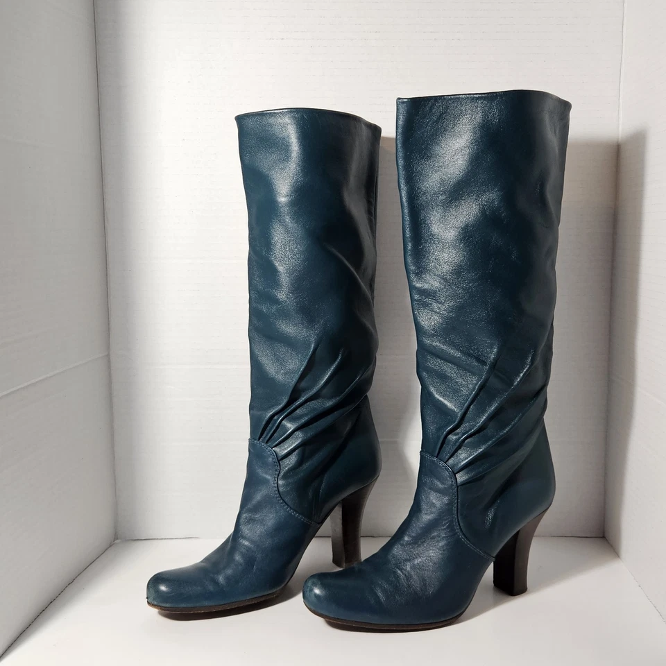 CHIE MIHARA VINTAGE GENUINE LEATHER BOOTS WOMEN'S SIZE 36 Spain Calf Knee Teal  - Image 4 of 4