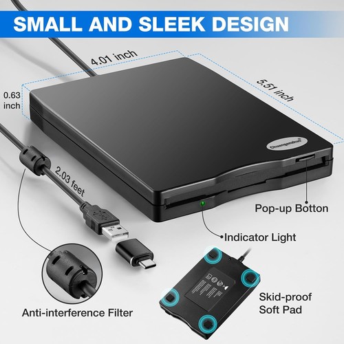 Floppy Disk Reader, 3.5 inch 1.44mb External USB Type A/C Inch, Black - 第 8/8 張圖片