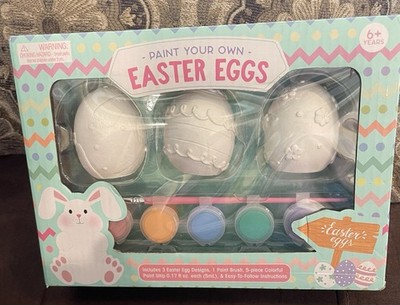 Set Of 3 Paintable Plaster Embossed 3D Easter Eggs 5 Paints