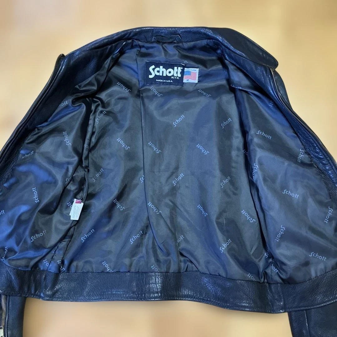 Chaqueta de cuero negra vintage Schott 247W Single Rider para hombre US M