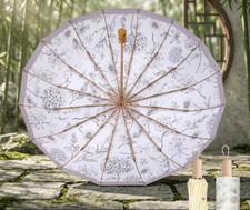 16 Rib Floral Folding Umbrella UV Protection Sun Rain Windproof w/ Sleeve