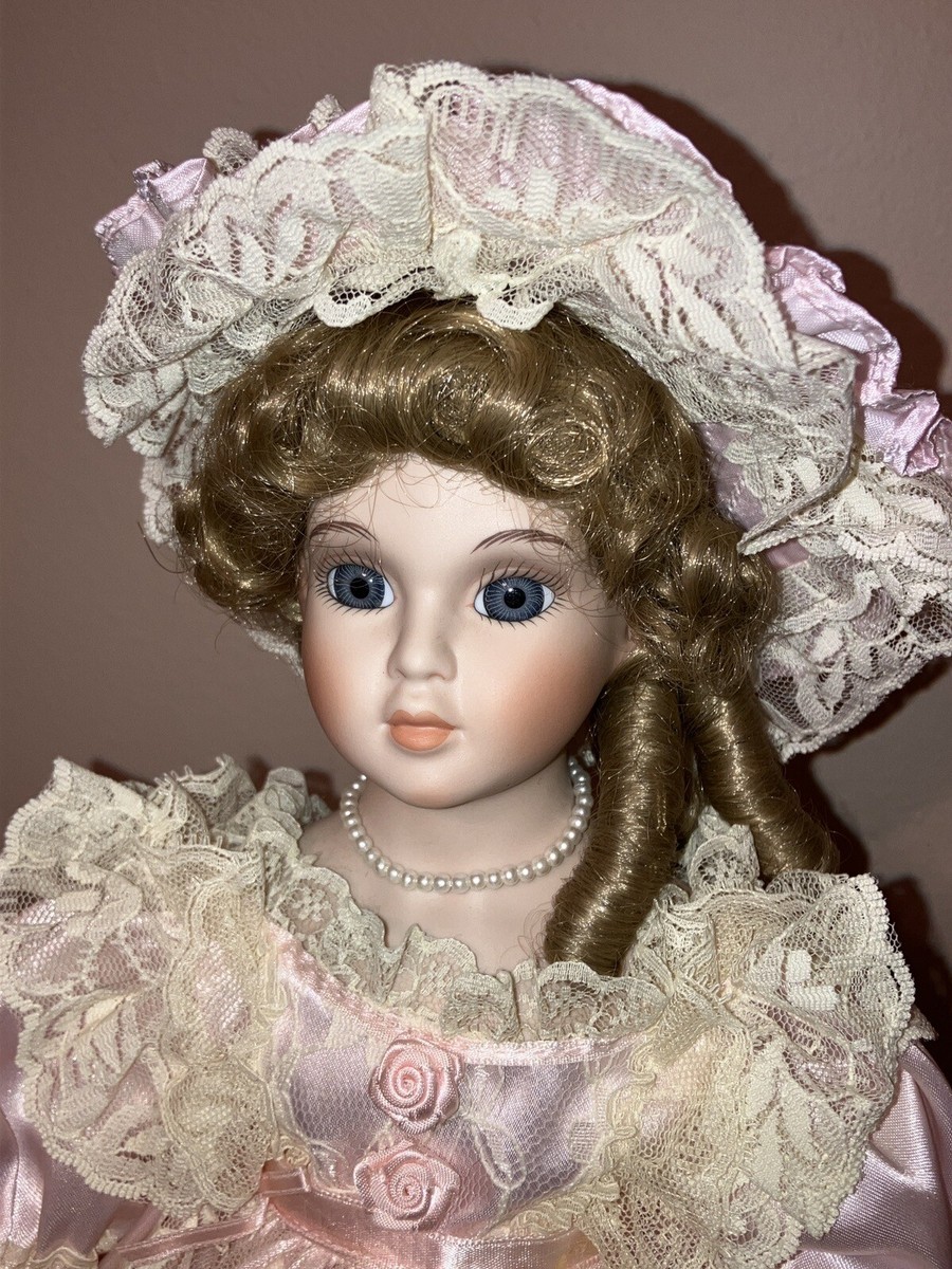 C Paul by Alberon 1987 Porcelain Doll Pink Satin Gown Bonnet