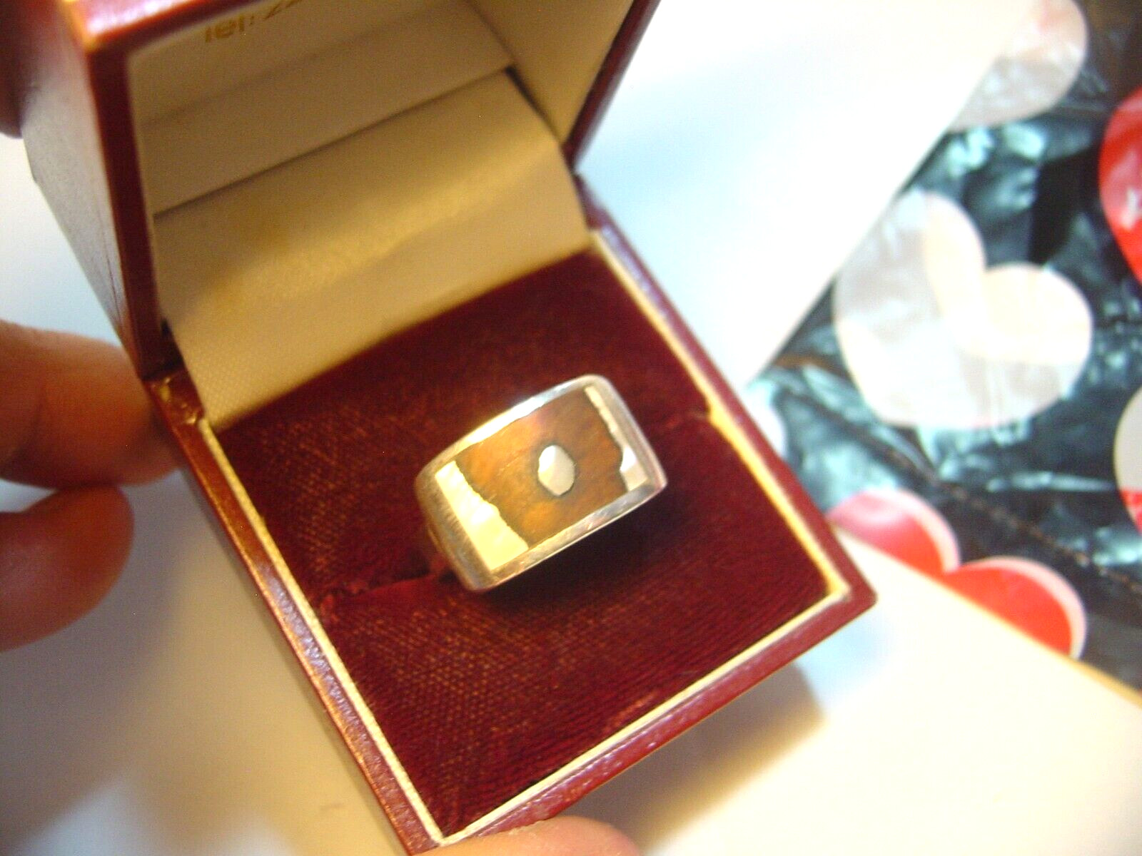 Vintage Solid Silver Ring -SUPERB Unique Brown & … - image 2