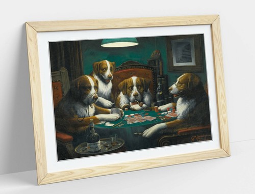COOLIDGE HUNDE SPIELKARTEN POKERSPIEL - KUNST GERAHMTES POSTER BILD DRUCK KUNSTWERK - Bild 3 von 10