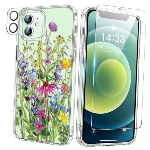 for Case with Screen Protector and Camera Lens iPhone 11 Blooming Flowers