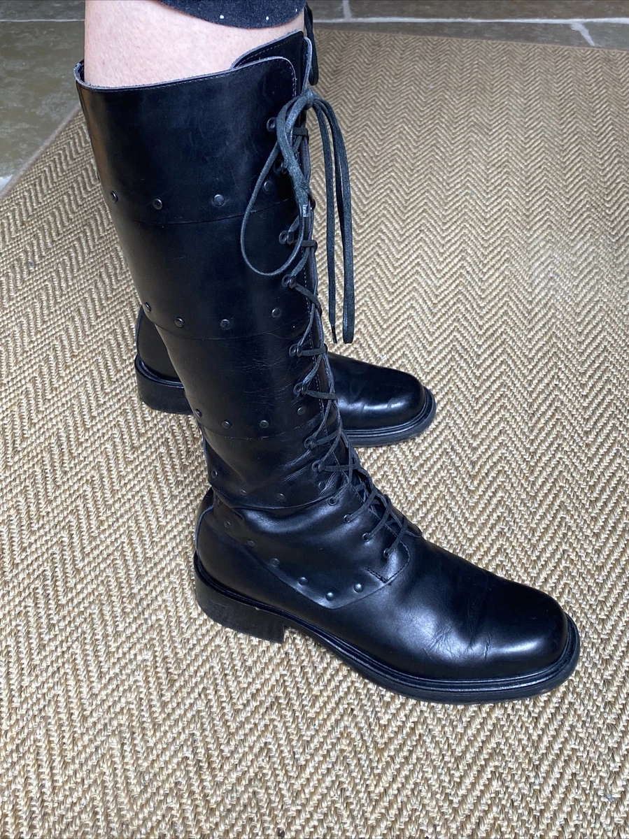 Mare Designer Black Leather Boots Avent Garde Goth Military Style UK 7 40.5