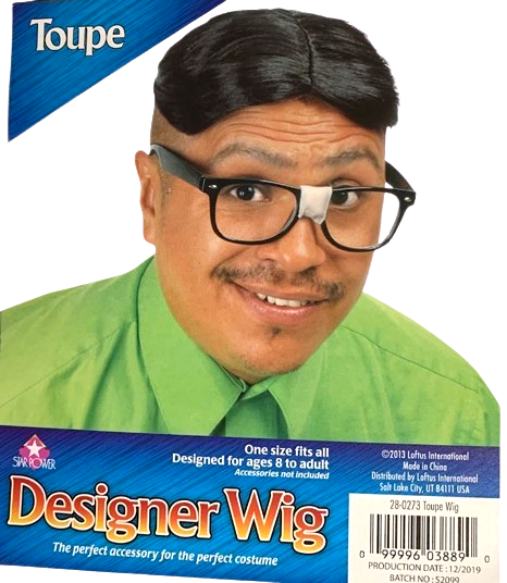 Funny BLACK TOUPEE WIG Fake Hair Piece Rug Clown Nerd Costume Bald Man Joke  Gag