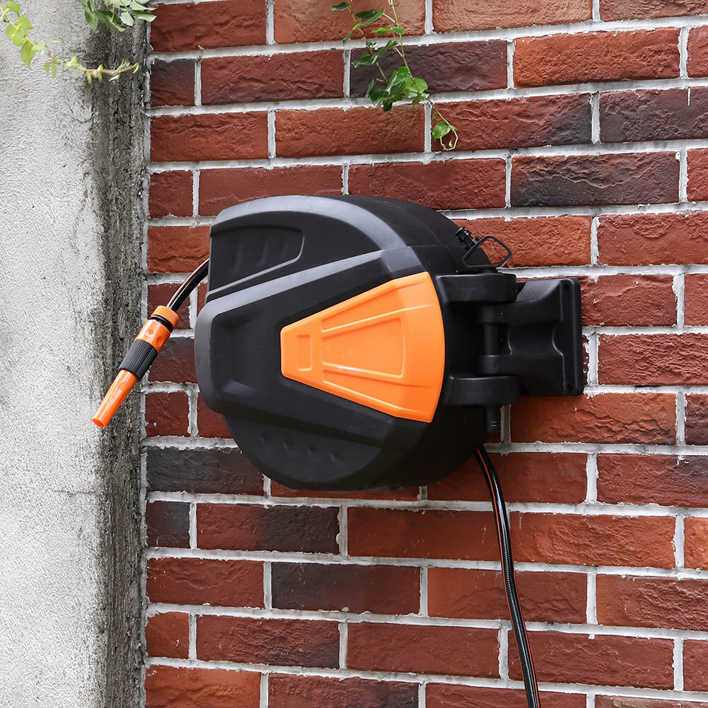 Wall Mounted Long Garden Hose Auto Rewind Reel Retractable Water Spray