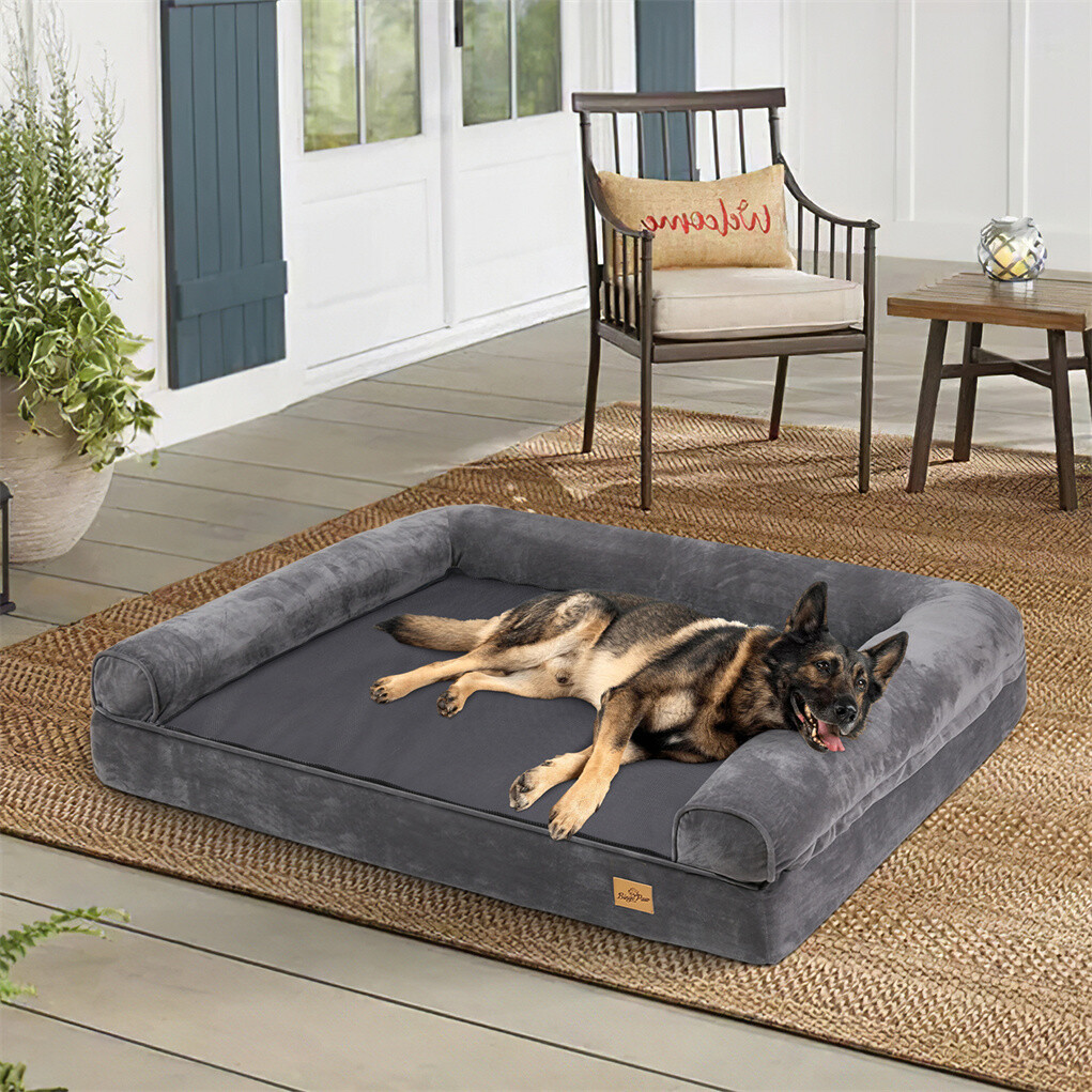 Produktbild von Hundesofa Für Grosse Hunde Orthopädisches Hundesofa XL - Samtweiches Bett Mit Nackenrolle Für Große Hunde (105x81x18cm) Hundebett Orthopädisch Waschbar