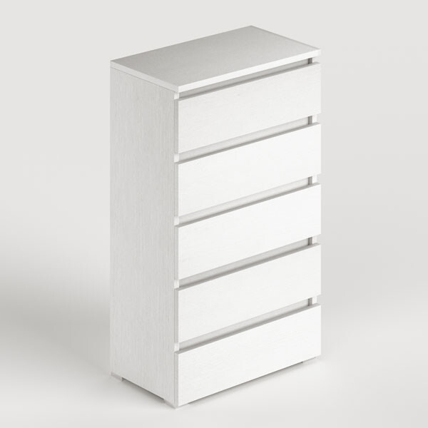 Cassettiera bianca 5 cassetti in legno nobilitato Mobile settimino 75x40x127H cm