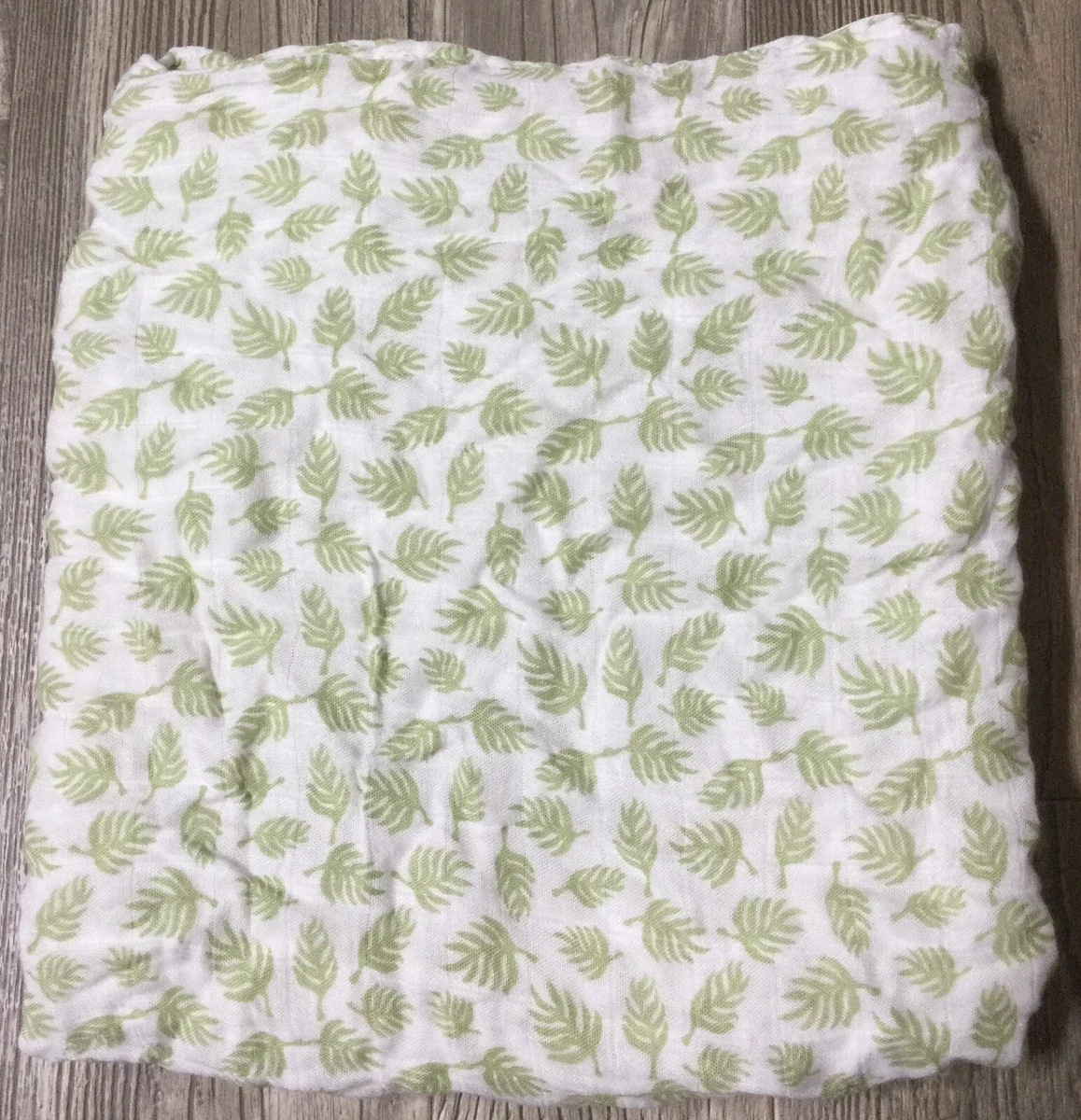 Bunny Palm Organic Bamboo White Green Leaves Large Swaddle Baby Blanket EUC F5
