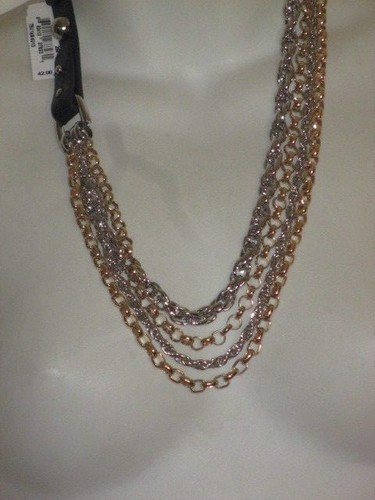 Nordstrom MUJER Oro Plata Link Hebilla de imitación hebilla de cuero Collar de capas NWT 42 - Imagen 2 de 9