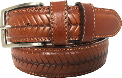100% ITALIAN LEATHER BELT COGNAC TAN CHEVRON EMBOSSED S,M,L XL XXL