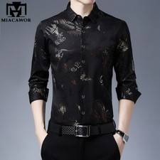 Camisa De Seda Elegante Para Hombres Ropa De Vestir Con Estampado De Drag n Lujo
