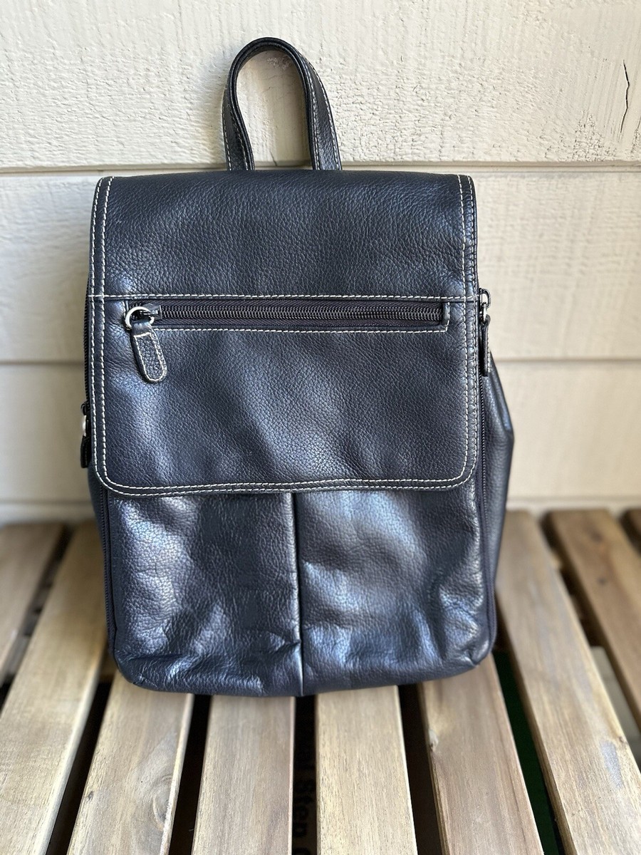 Hillard & Hanson Black Pebbled Leather Backpack Organizer Bag Womens Travel Hillard & Hanson Backpack Purse Black Leather | Mercari main image 3
