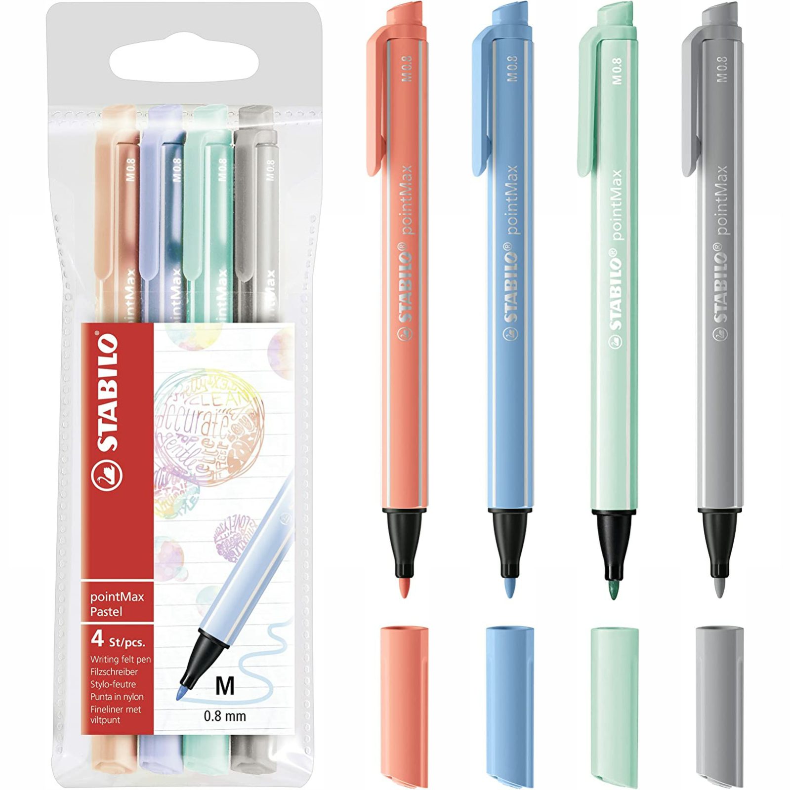 STABILO pointMAX Nylon Tip Writing Pen Pastel Wallet of 4 Assorted Colours