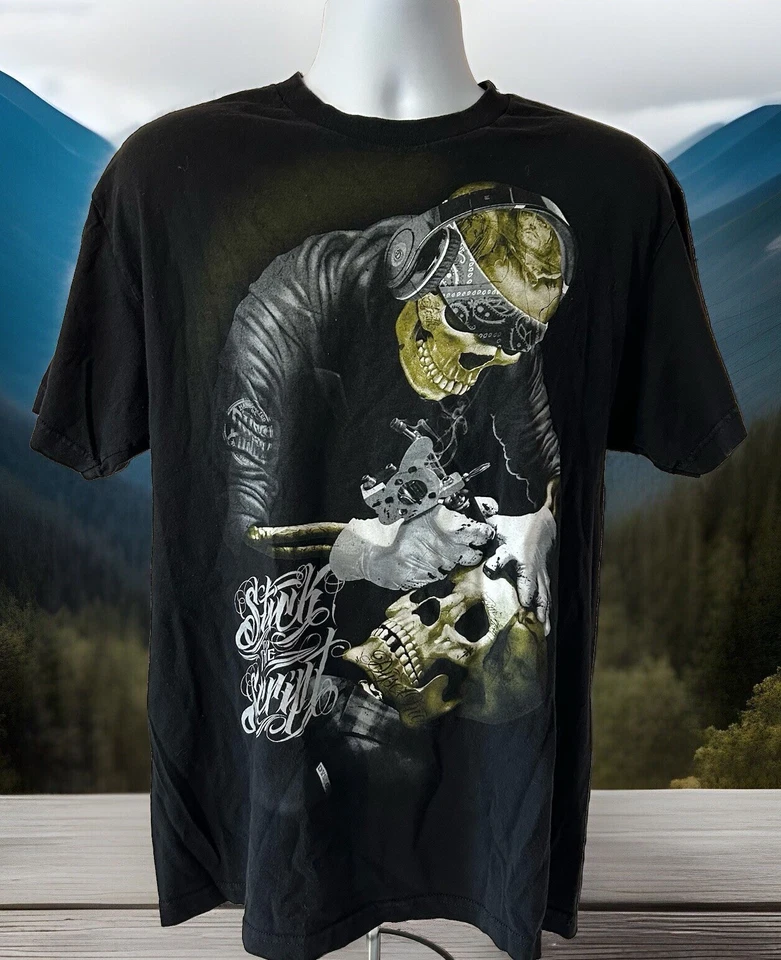 86 Dyse One Auténtica Camisa Hombres Grande Negra Manga Corta Calavera Esqueleto Tatuaje Foto 3 de 4