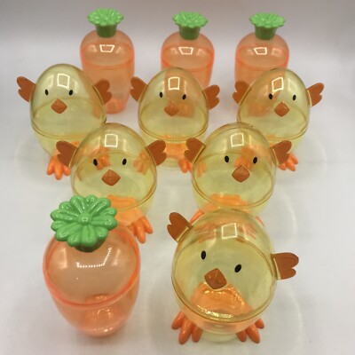 Easter Eggs - Carrots & Chicks - Fillable Clear Plastic Vintage Lot of 10