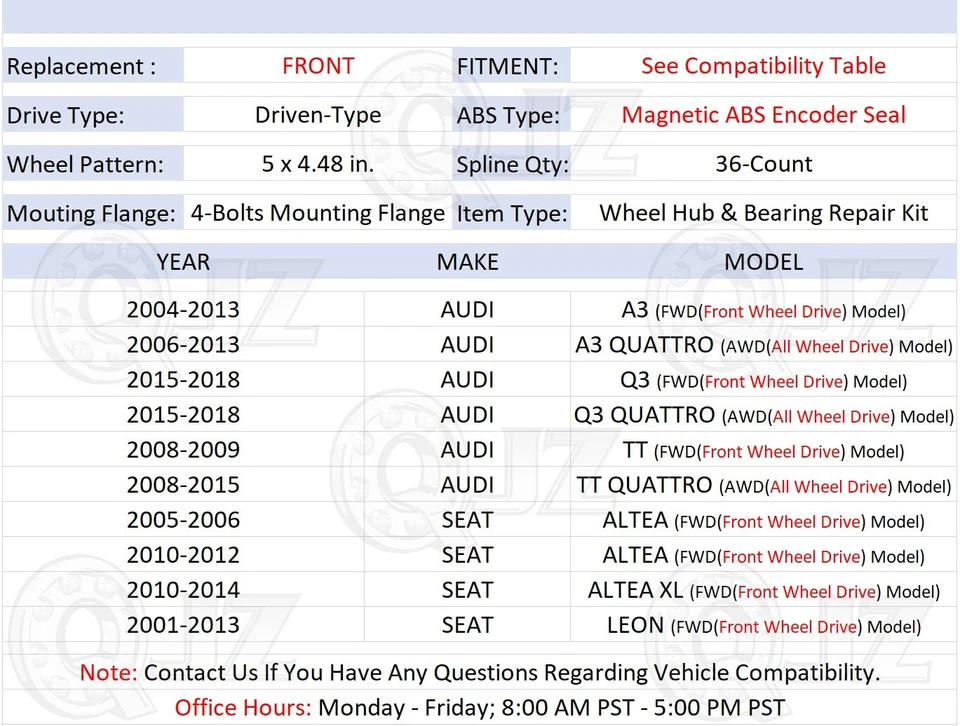 [DELANTERO (cantidad 1)] Conjunto de buje de rueda 513253 para Seat Altea XL 2010-2014 modelo tracción delantera Foto 2 de 4
