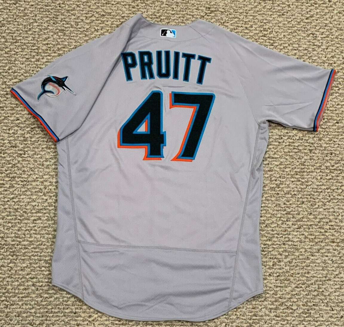 PRUITT size 44 #47 2021 MIAMI MARLINS game used jersey road gray issued MLB  NIKE