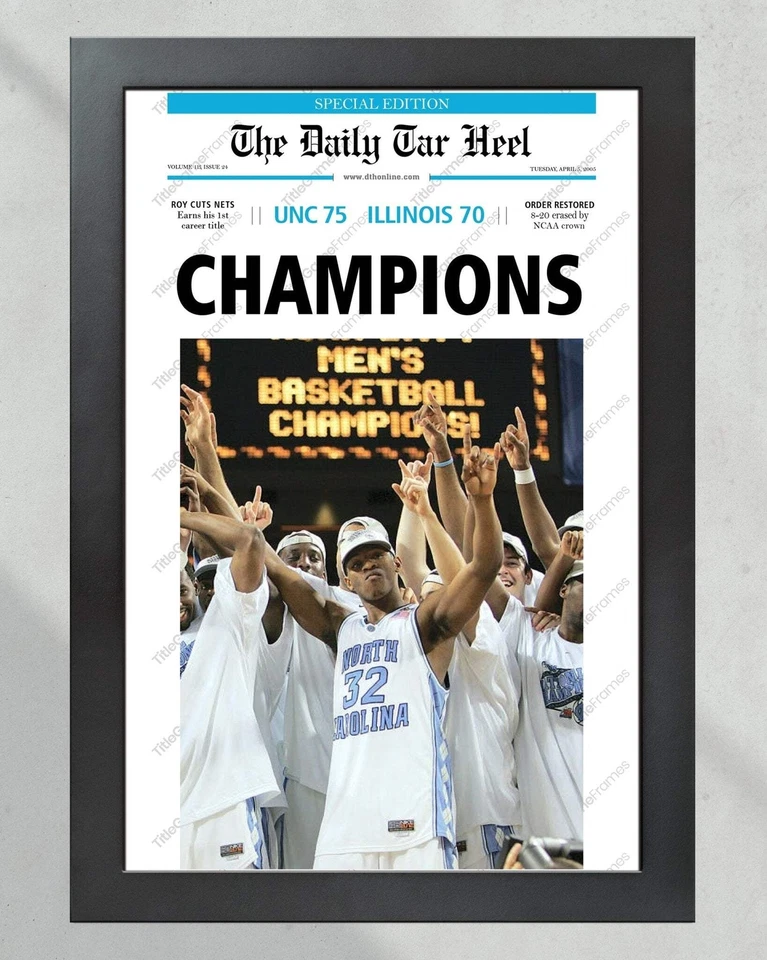 Carolina del Norte 2005 Tacones Alquitranados NCAA Campeones de Baloncesto Universitario Pag Frontal Enmarcado Foto 2 de 4