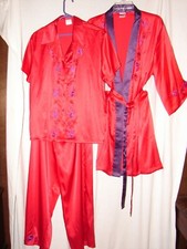 Cabernet Red Robe with PJ's Pajamas Set size L 3 Piece Set