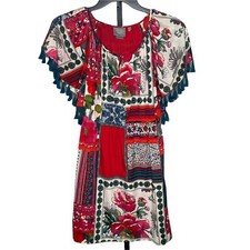 Anthropologie Vanessa Virginia Size XS Dress Persian Rose Floral Fringe Lined
