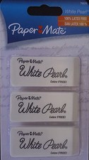 PAPERMATE WHITE PEARL ERASERS 3 Pack Eraser LATEX FREE Pencil Mark Removers
