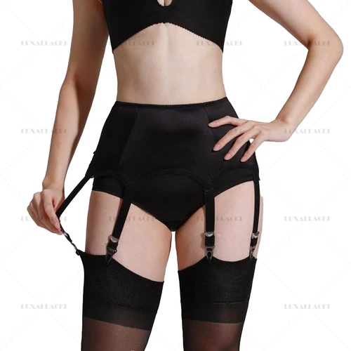 UK Gift Basic Satin Garter 6 Straps Suspender Belt Undergarment Nightwear