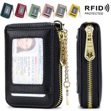 RFID Blocking Card Holder Leather Credit Card Case Wallet Zip Around Accordion