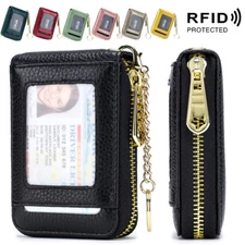 RFID Blocking Card Holder Leather Credit Card Case Wallet Zip Around Accordion