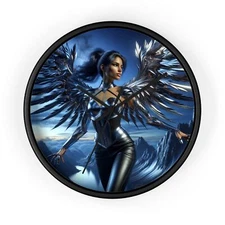 Home Decor Wall Clock Steel Winged Huntress Digital Art