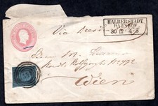 GERMANY 1850 POSTAL COVER 1sg. UPRATED 25Sg. SCOTT #4 TIED HALBERSTADT BAHNHOF