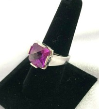 Sterling Silver 925 Purple Red Lab Created Ruby Ring Cushion Cut CI Sz 8