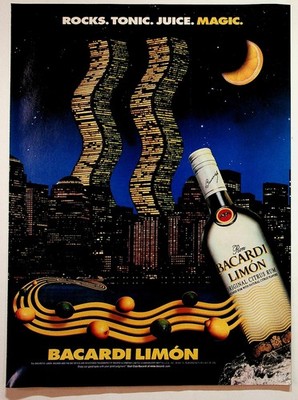 1998 Bacardi Limón Rum Vintage Print Ad Night Cityscape Art Print