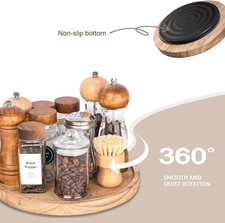 10" Wood Lazy Susan Turntable 360&deg; Rotating Organizer Tray Non-Slip Brown