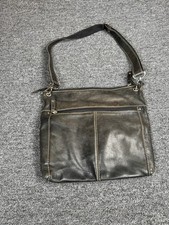 Fossil Black Leather Crossbody Bag Silver Hardware Multiple Pockets