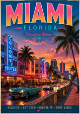 Miami Florida Poster Retro Coastal Wall Art Print 13" x 19"