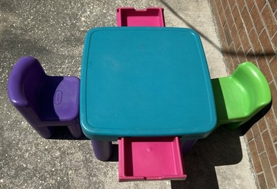 Vintage Little Tikes Table With Drawers 2 Chunky Chairs Bundle
