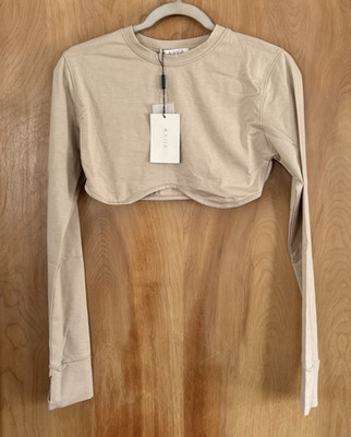 Kaiia The Label Women's Long Sleeve Underbust Crop Top Stone US Size 8 NWT