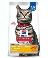 Hill's Science Diet Urinary & Hairball Control Chicken Dry Cat Food, 3.5lb Bag